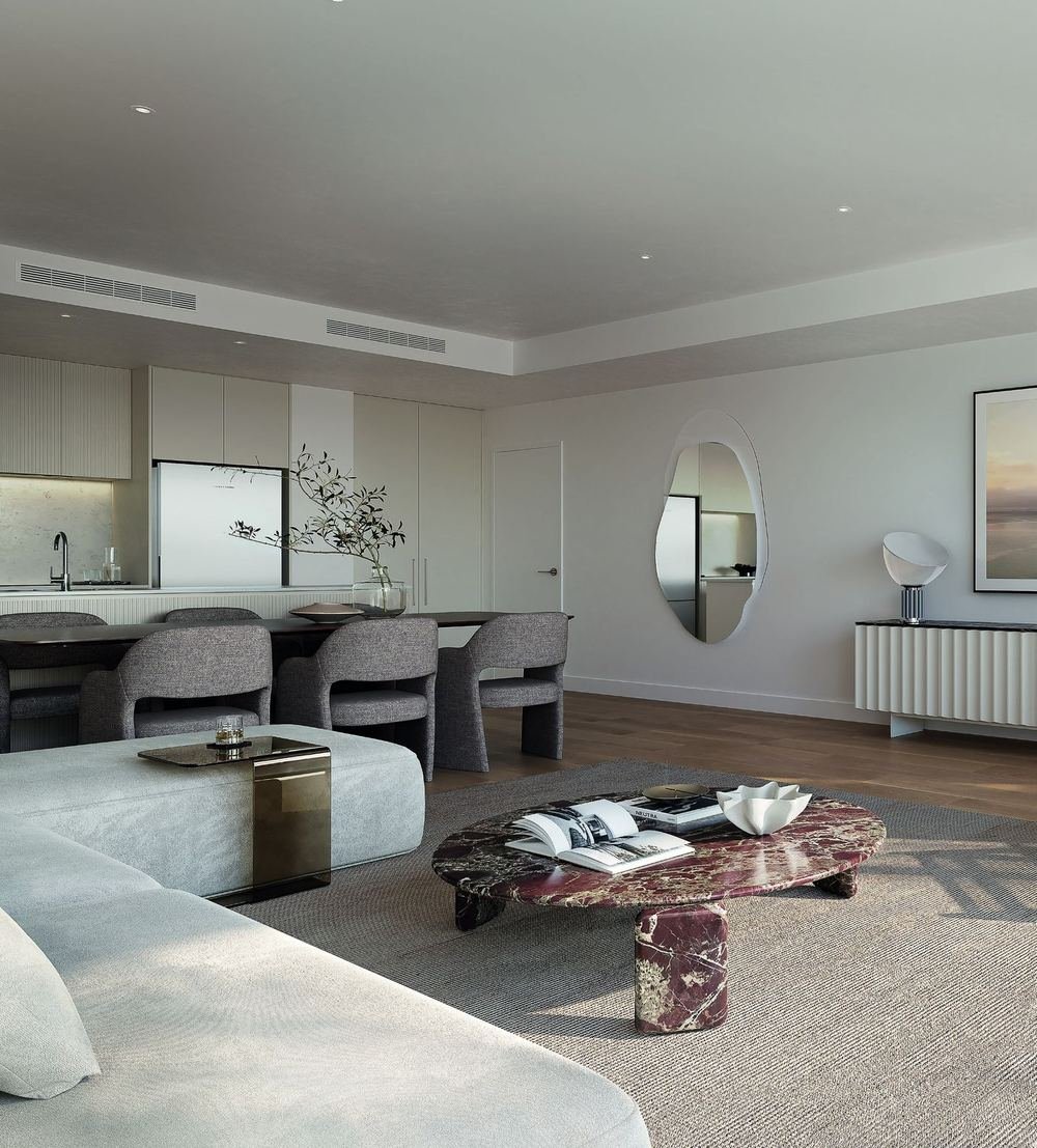 Artist’s impression of a Gateway apartment living and dining room