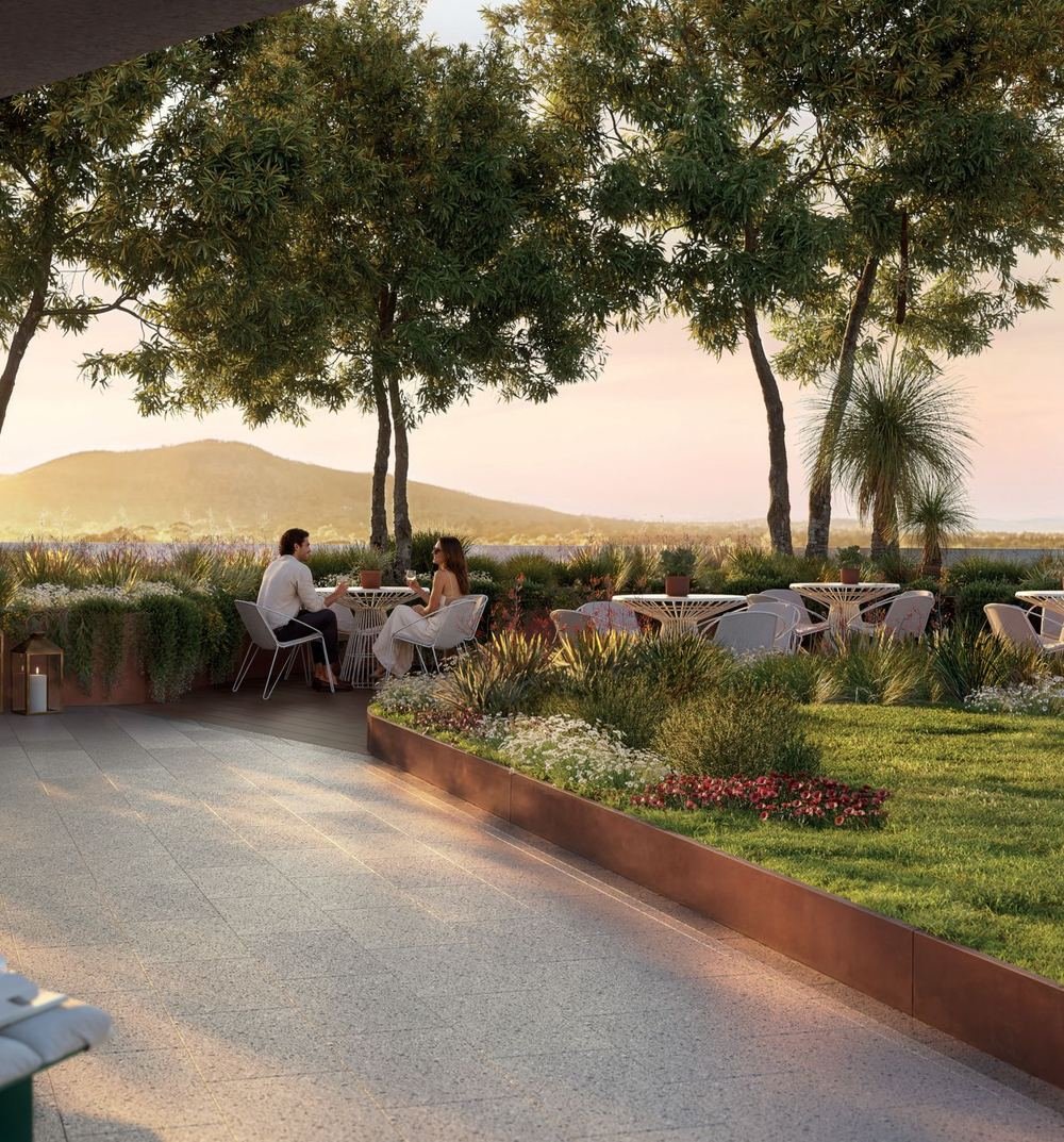 Artist’s impression of a rooftop garden with views to the hills